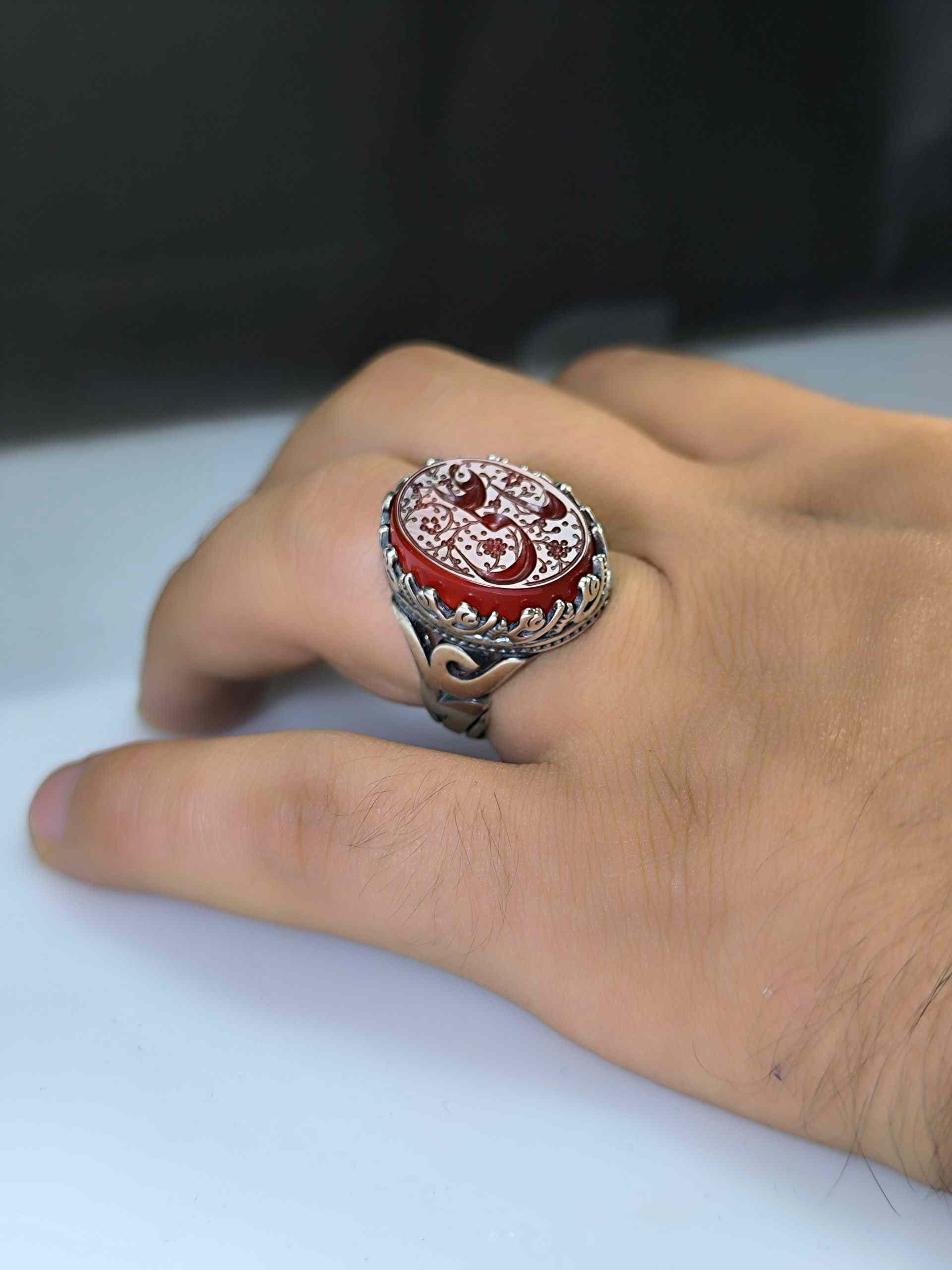 Red agate ring with the inscription of Ya Ali (AS)